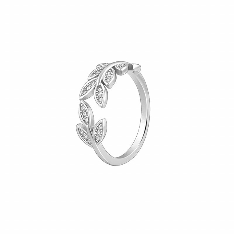 Silver Anushka Sharma Zircon Leaf Ring, Adjustable