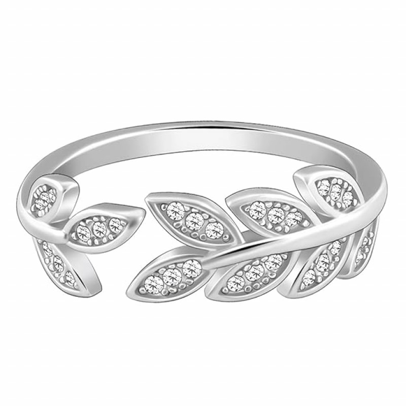 Silver Anushka Sharma Zircon Leaf Ring, Adjustable