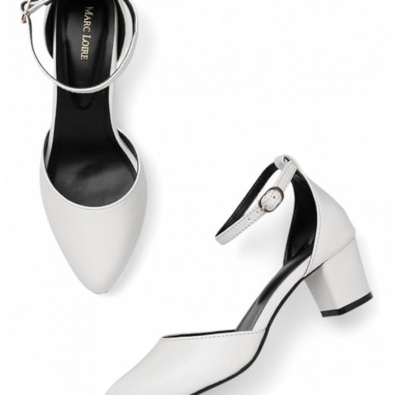 Women’s Pointed Toe Block Heel Fashion Sandals with Buckled Ankle Strap