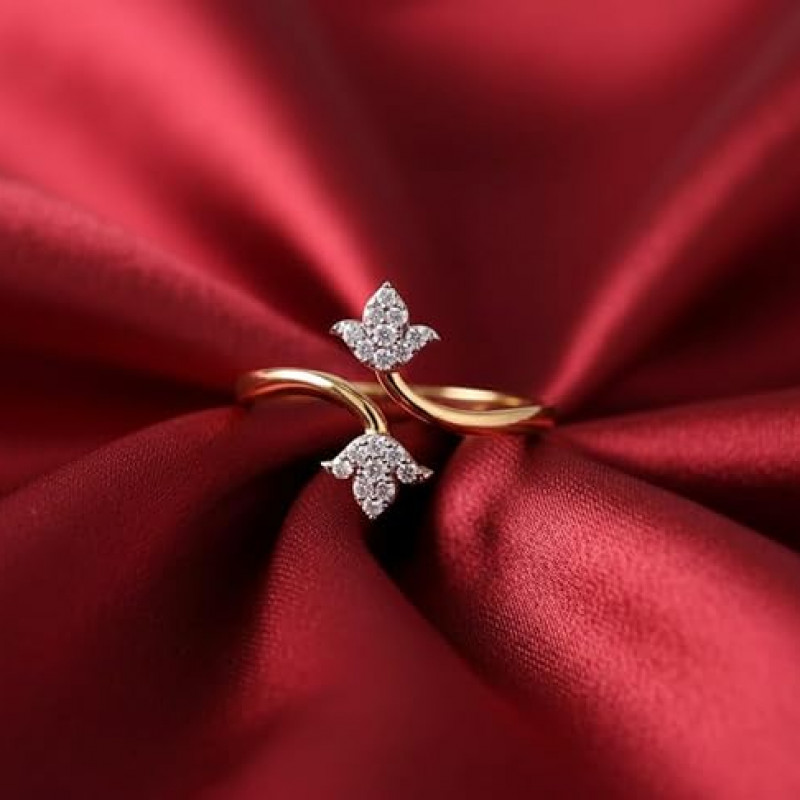 Cubic Zirconia Adjustable Golden Lotus Design Ring For Men And Women