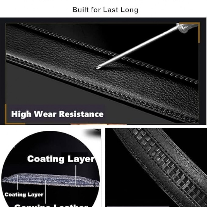 Genuine Leather Belt for Men with Easier Adjustable Autolock Buckle