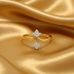 Cubic Zirconia Adjustable Golden Lotus Design Ring For Men And Women
