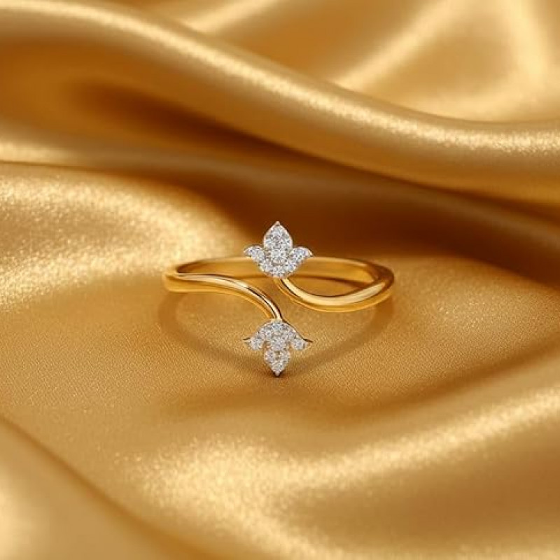 Cubic Zirconia Adjustable Golden Lotus Design Ring For Men And Women