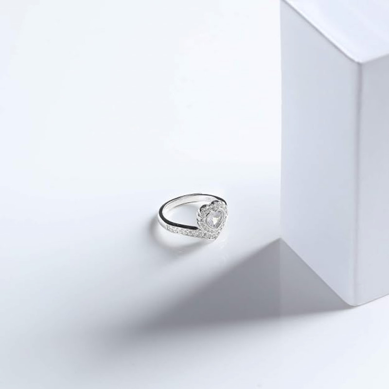 Silver Zircon Crown Heart Ring, Adjustable