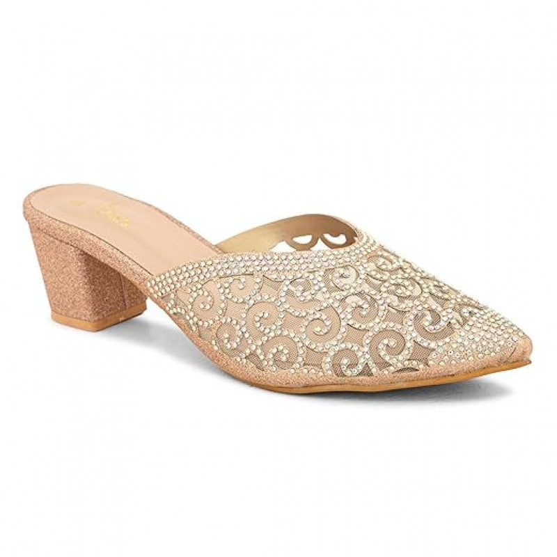 Women’s Rhinestone Embellished Pointed Toe Mule Heels