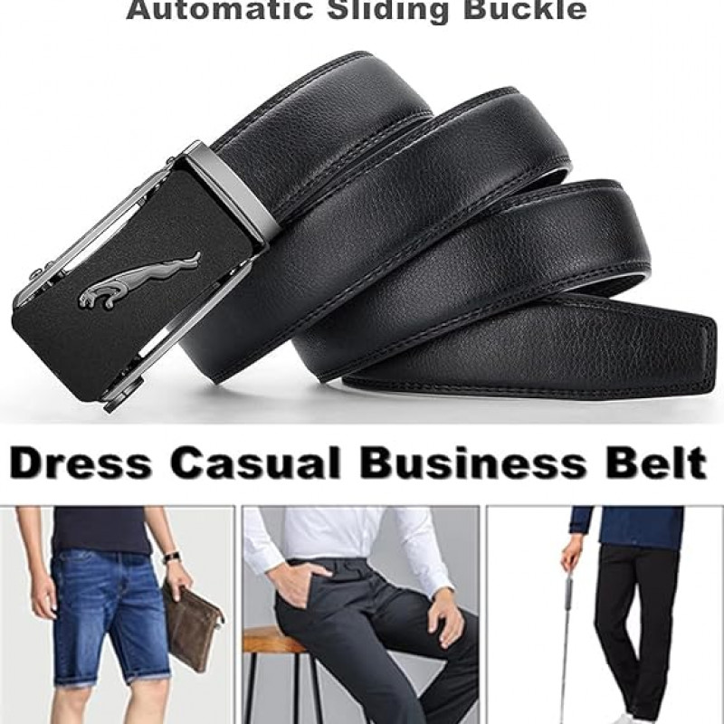 Genuine Leather Belt for Men with Easier Adjustable Autolock Buckle