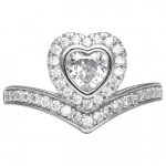 Silver Zircon Crown Heart Ring, Adjustable