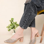 Women’s Rhinestone Embellished Pointed Toe Mule Heels