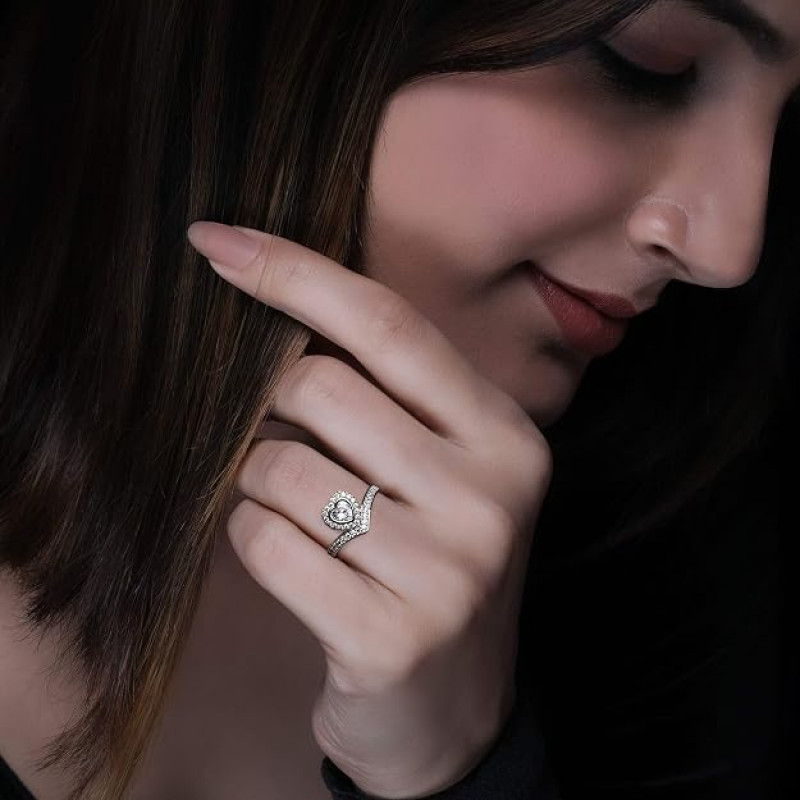 Silver Zircon Crown Heart Ring, Adjustable