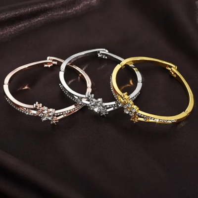 18KT Silver-Plated Crystal Stone Studded Bangle-Style Bracelet