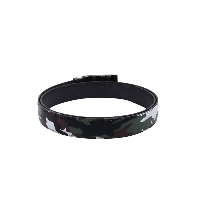Men White & Brown Printed Autolock Belt